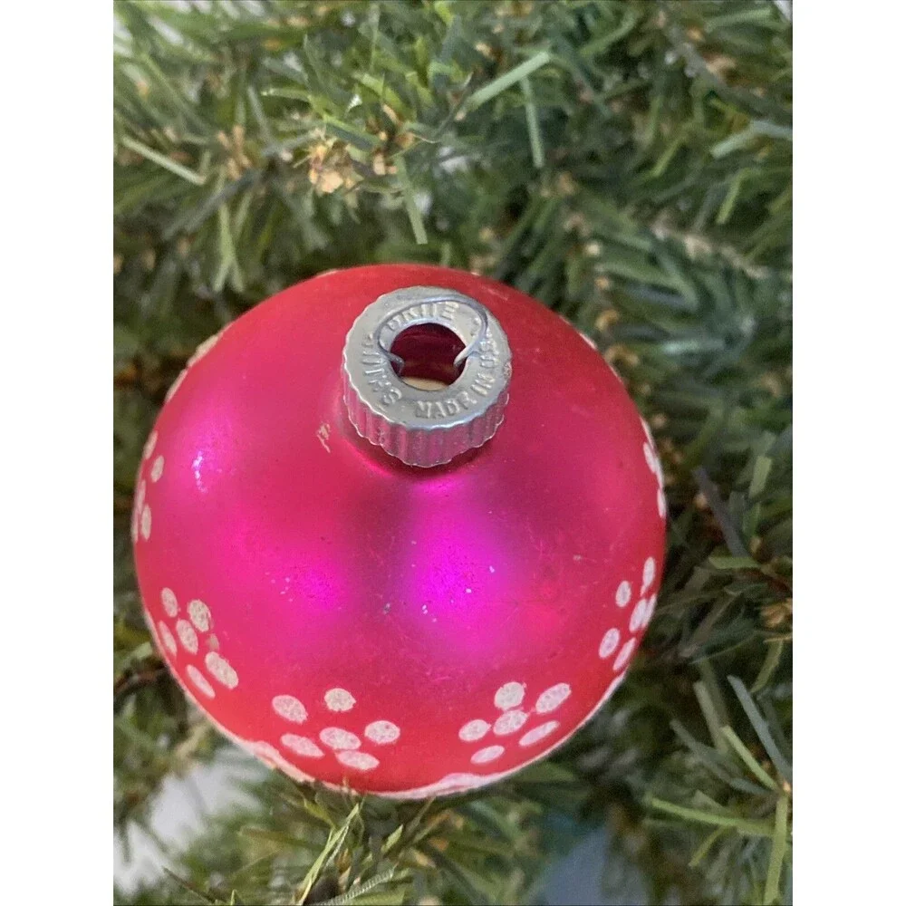 Vintage Christmas Shiny Brite Glass Ornament Pink Ball Mica Candle Design